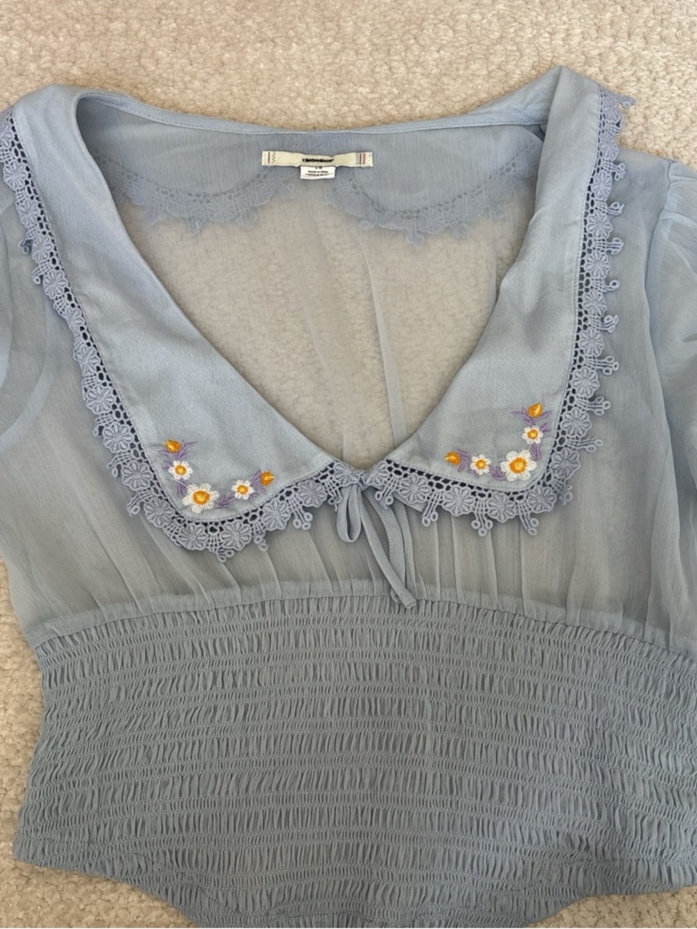 Kimchi Blue Pale Blue Semi-Sheer Blouse